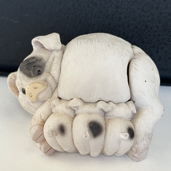 Stone Critters Critter Keeper Trinket Box Mother Pig and Piglets Resin Figurine - Picture 1 of 12